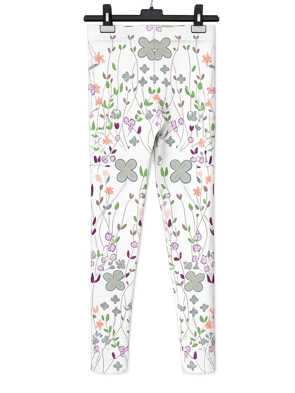 Floral Print Leggings/yoga pants White with Multicolor -Small | Chloe Lambertin